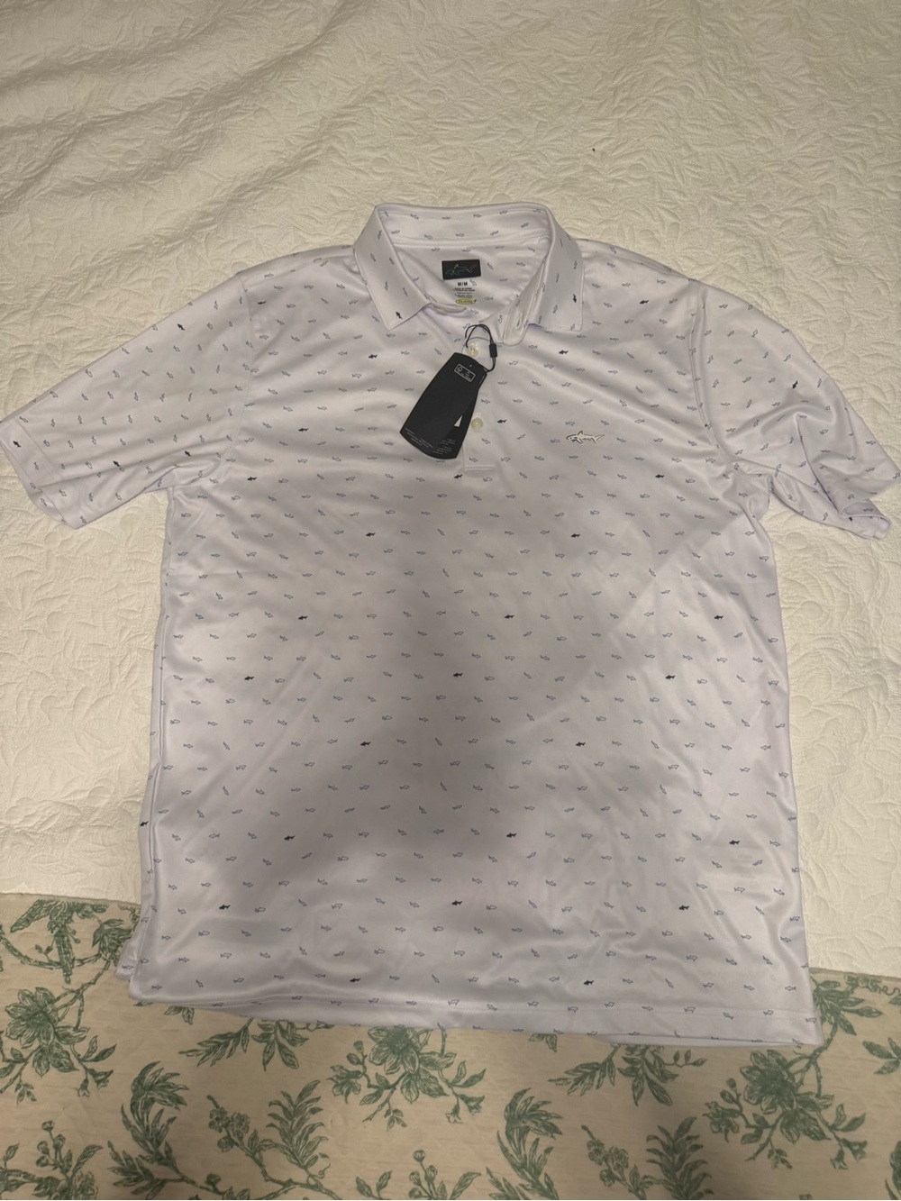 Greg Norman Collection White Polo with Micro Print